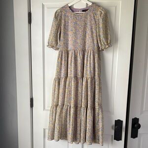 Code x Mode Tiered Midid Dress Floral pink yellow xs extra small